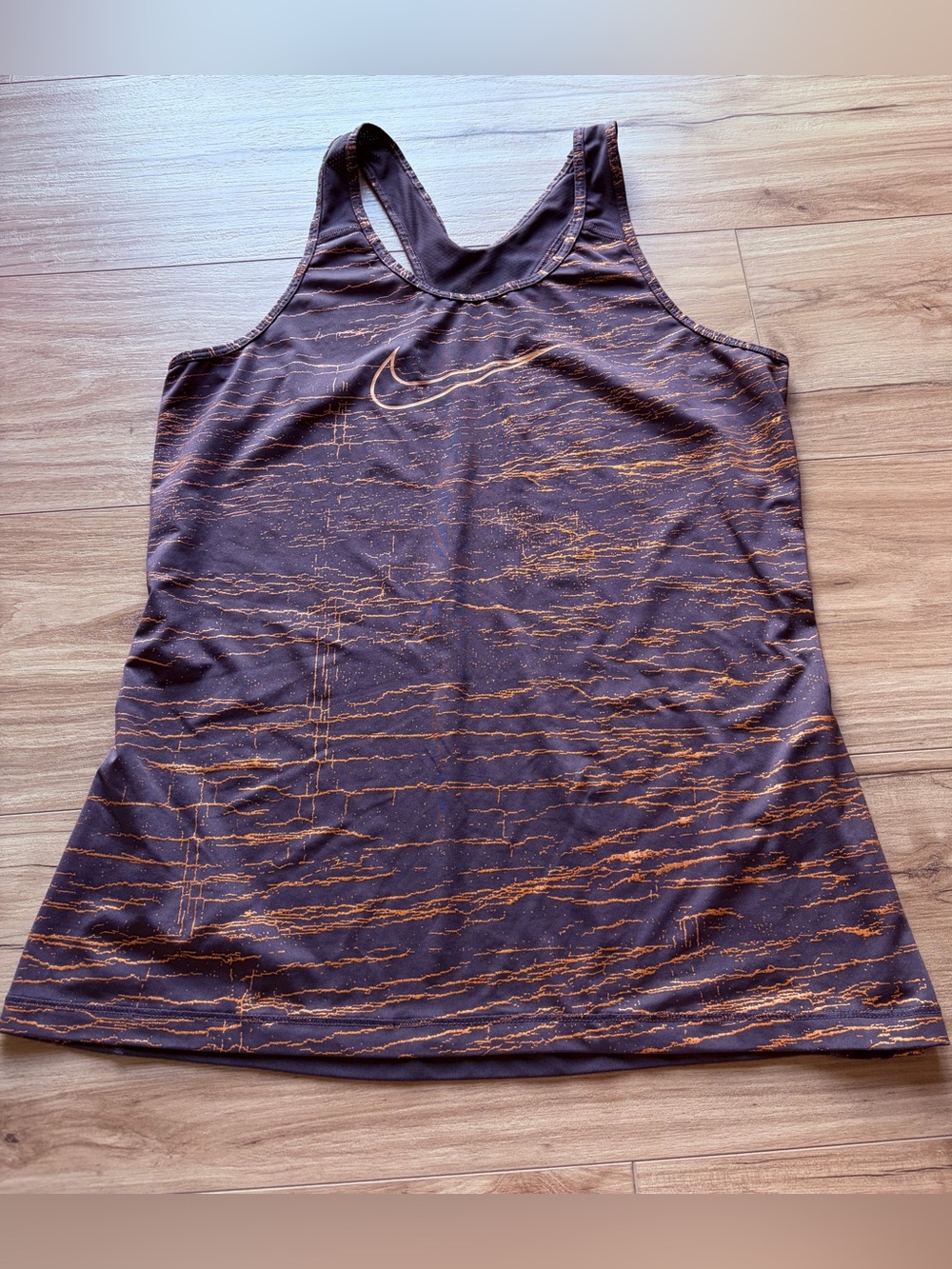 Nike Dri-FIT Racerback Tank Top Large Purple Gold Metallic Print Athletic